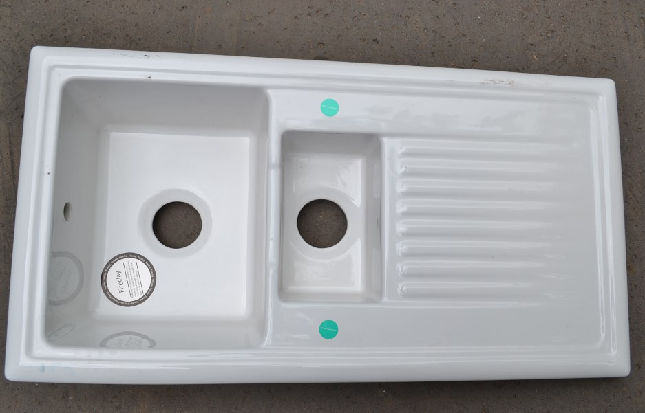 ZLEW CERAMICZNY KREMOWY Z OCIEKACZEM 2 KOMORY