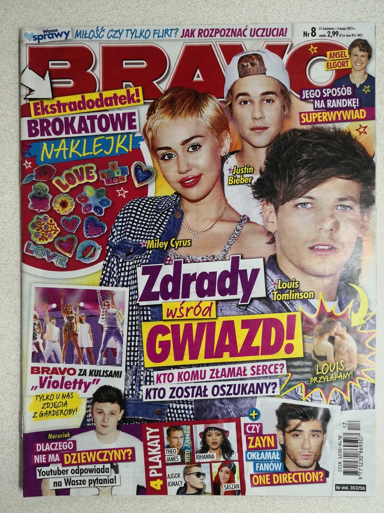BRAVO NR 8/2015 - JUSTIN BIEBER / MILEY CYRUS !!!!