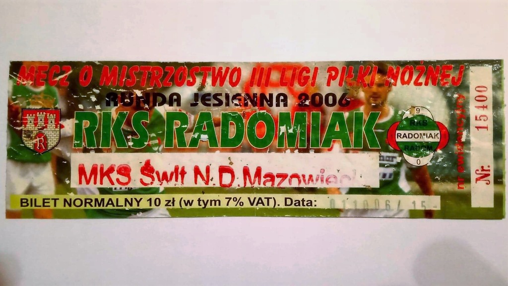 Bilet Radomiak Radom – Świt NDM 01.10.2006