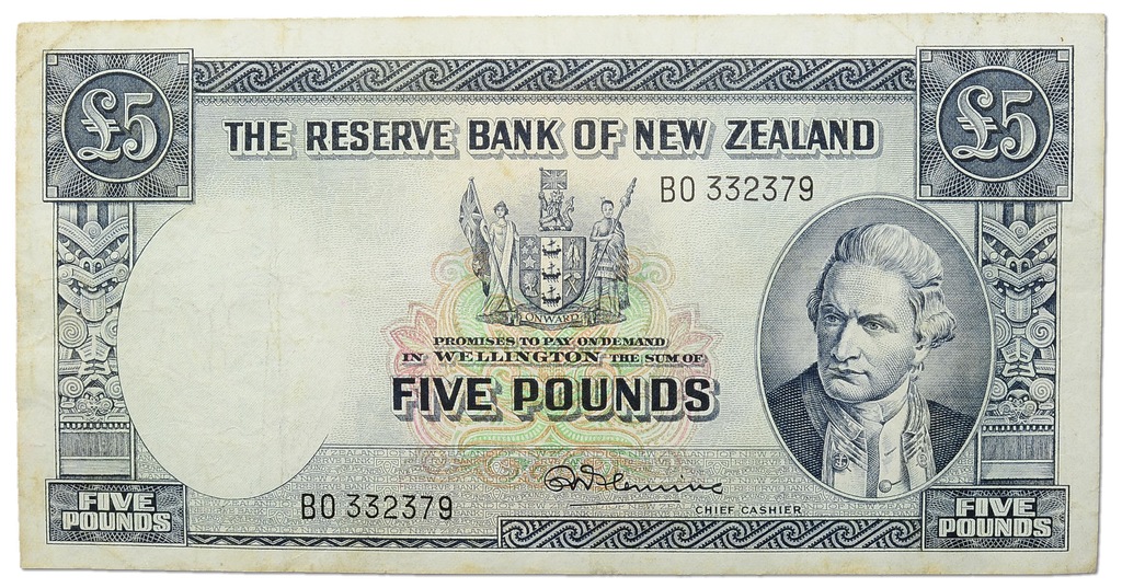 34.N.Zelandia, 5 Funtów 1956-1960 rzadki, St.3/3+