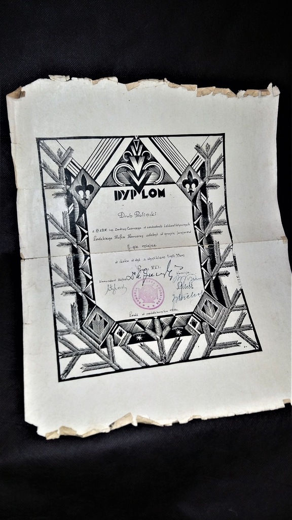 HARCERSTWO  ŁÓDŹ DH ZAWISZY CZARNEGO DYPLOM 1933 R