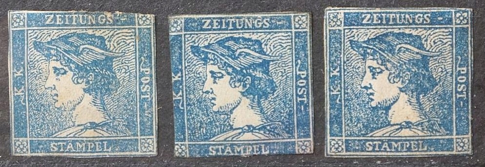 AUSTRIA - NIEBIESKI MERKURY PIERWSZY ZNACZEK GAZET