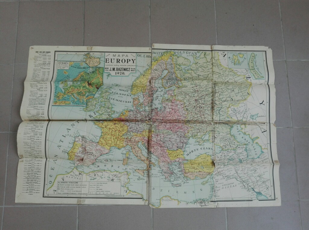 Mapa Europy z granicami traktatów pokojowych 1920