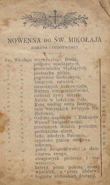 NOWENNA DO ŚWIĘTEGO MIKOŁAJA  BISKUPA I CUDOTWÓRCY
