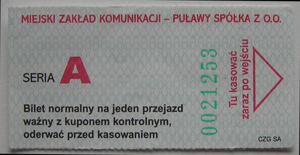 MZK PUŁAWY BILET NORMALNY
