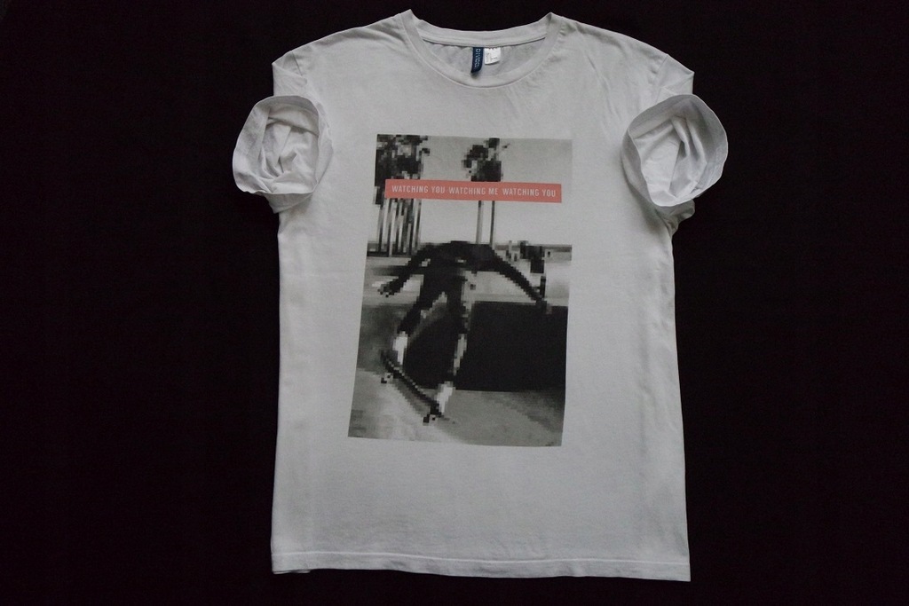 DIVIDED H&M koszulka biała t-shirt nadruk___XL