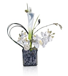 PIĘKNA IKEBANA Z BIAŁYCH STORCZYKÓW I CANTEDESKII