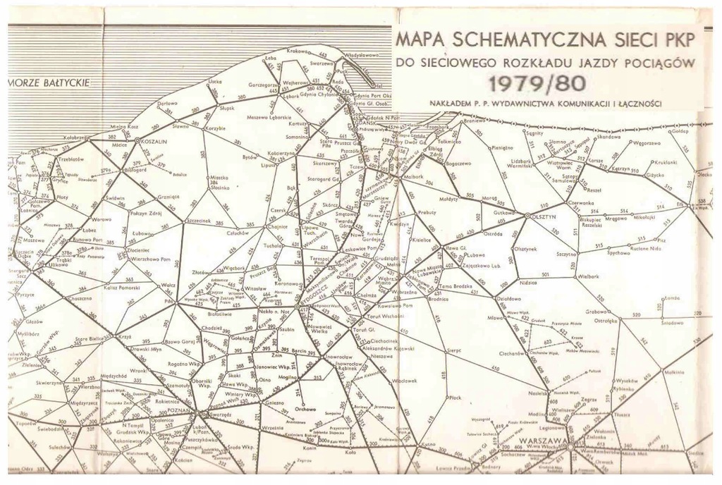 MAPA SCHEMATYCZNA SIECI PKP --- 1979 - 1980