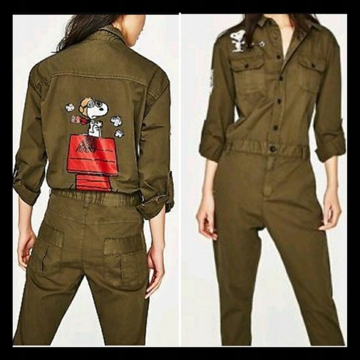 ZARA MILITARNY KOMBINEZON SNOOPY KHAKI NADRUK S 36