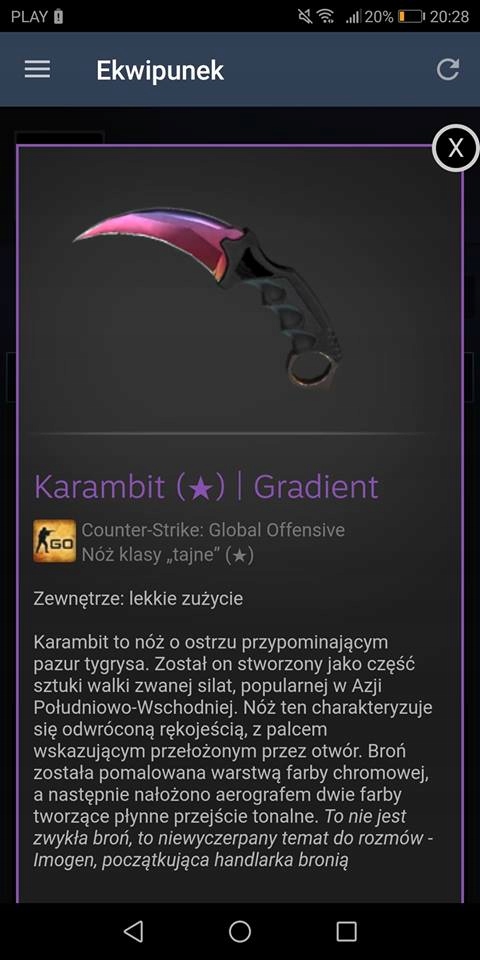 CS: GO - Karambit Gradient- lekkie zużycie