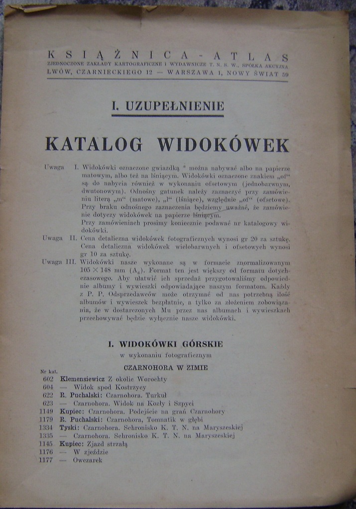 KSIĄŻNICA ATLAS -KATALOG WIDOKÓWEK -UZUPEŁNIENIE