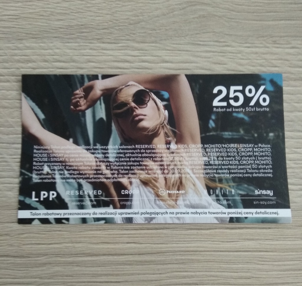 Kupon Bon -25% RESERVED MOHITO CROPP HOUSE SINSAY!