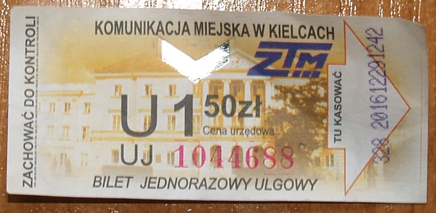 Bilet skasowany 1 - ZTM Kielce (cena = 10 groszy)