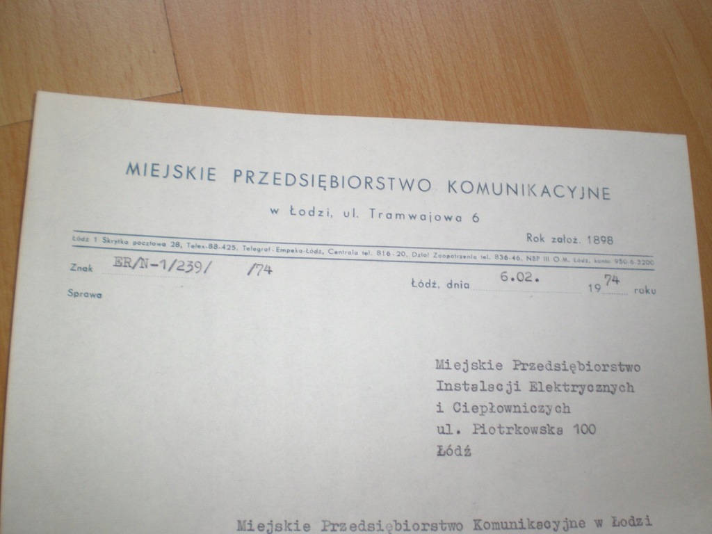 MPK ŁÓDŹ dokument - 1974 - TRAMWAJ AUTOBUS