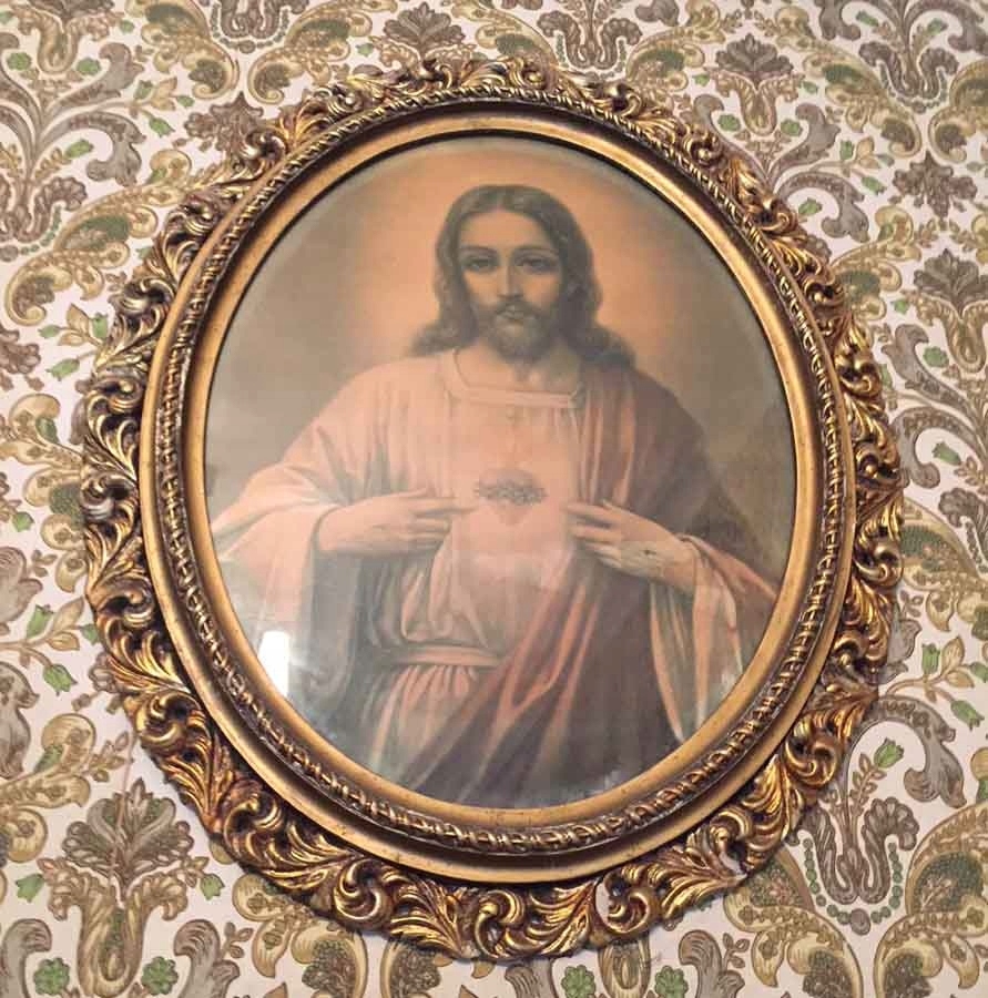 STARY OBRAZ SERCE JEZUSA ZŁOTA RAMA ANTYK JEZUS