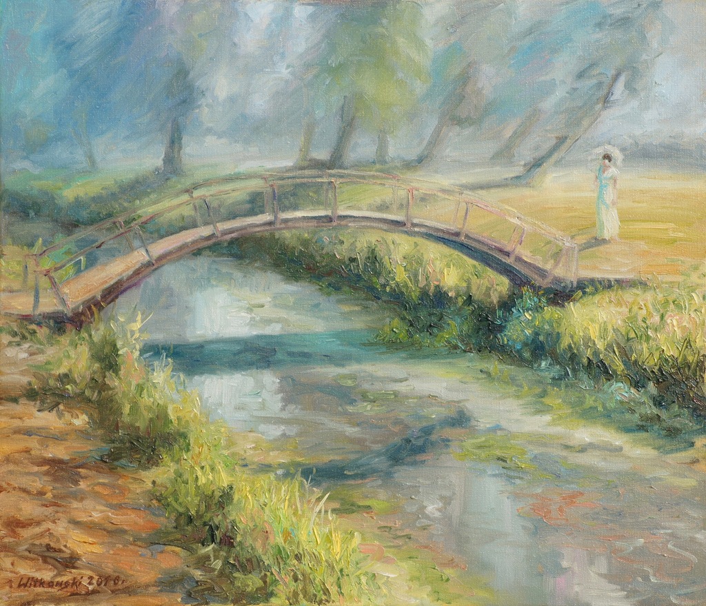 Obraz olej płótno 60x70 pejzaż MOSTEK Witkowski