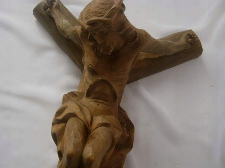 JEZUS CHRYTUS NA KRZYŻU DUŻA RZEŹBA FIGURA DREWNO