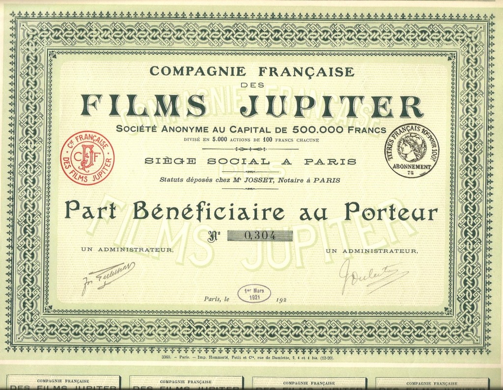 !FRANCUSKA WYTWÓRNIA FILMOWA JUPITER! 1921!