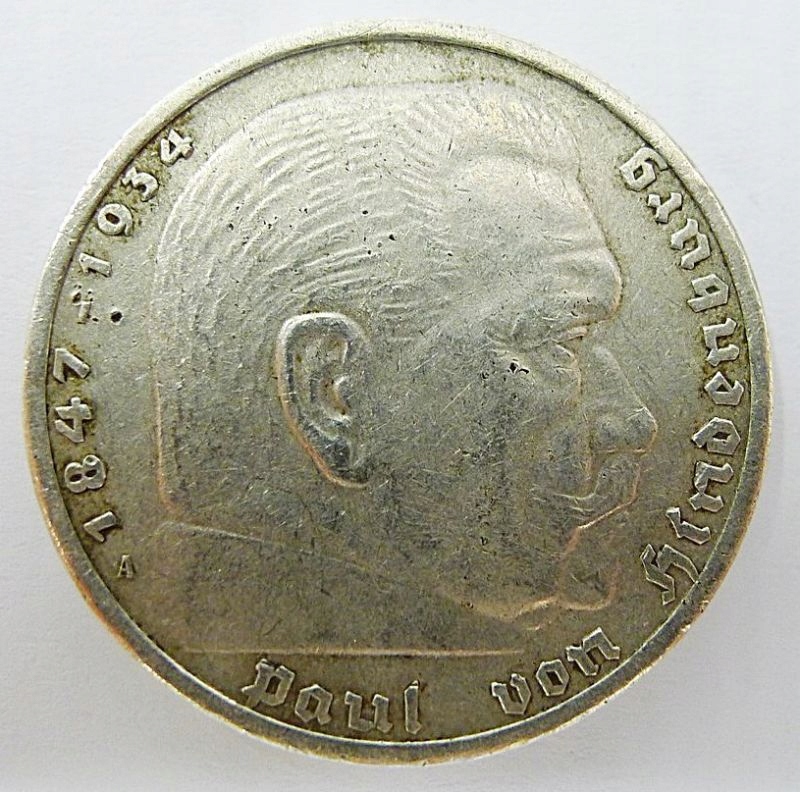 MONETA 5 REICHSMARK PAUL VON HINDENBURG 1847-1934