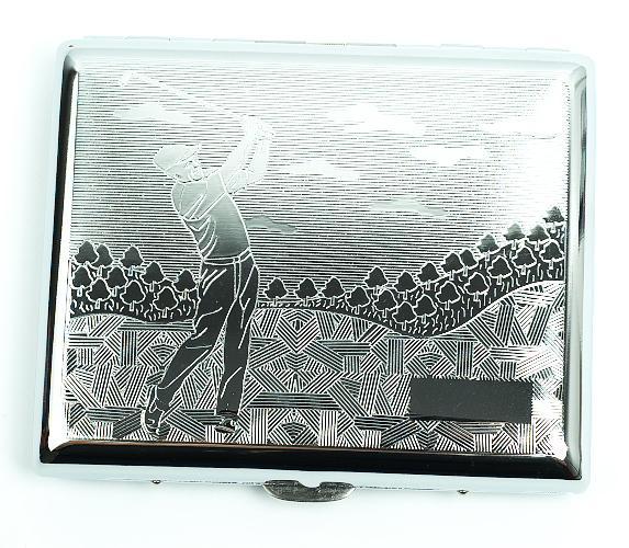 Metalowa papierośnica cygarniczka golf golfista