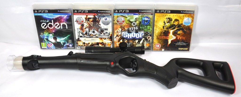 PS3 MOVE SHOT GUN KARABIN  PLUS CZTERY GRY