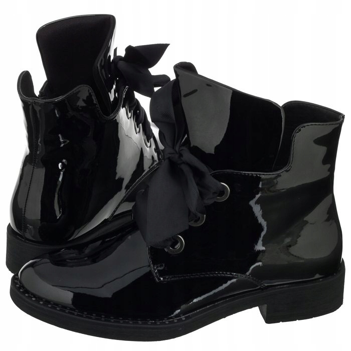 Buty Damskie Botki Sergio Leone Czarne Lakierowane