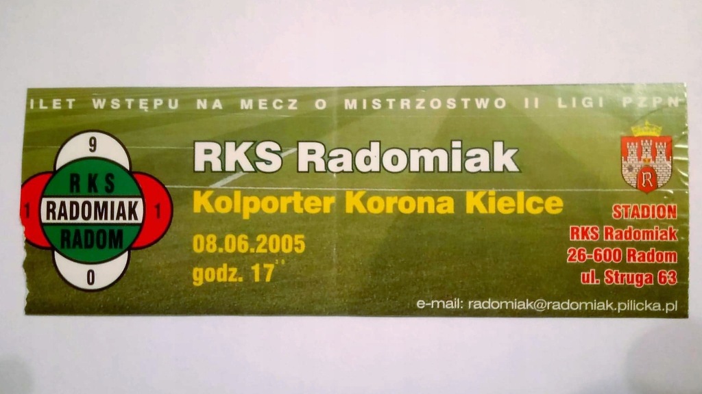 Bilet Radomiak Radom – Korona Kielce 08.06.2005
