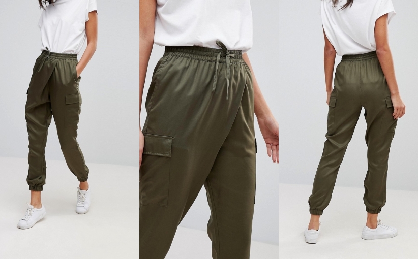 E5A403*TALL DAMSKIE SPODNIE JOGGERY KHAKI 40 L00