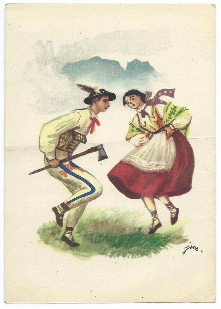 Pocztówka J.M. Szancer Stroje Góralskie znaczek