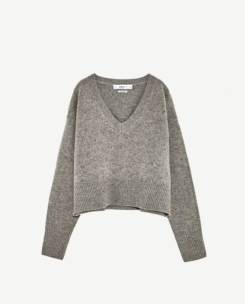 Zara Knit Kaszmirowy sweter jasnoszary Melan\u017cowy W stylu casual Moda Swetry Kaszmirowe swetry 