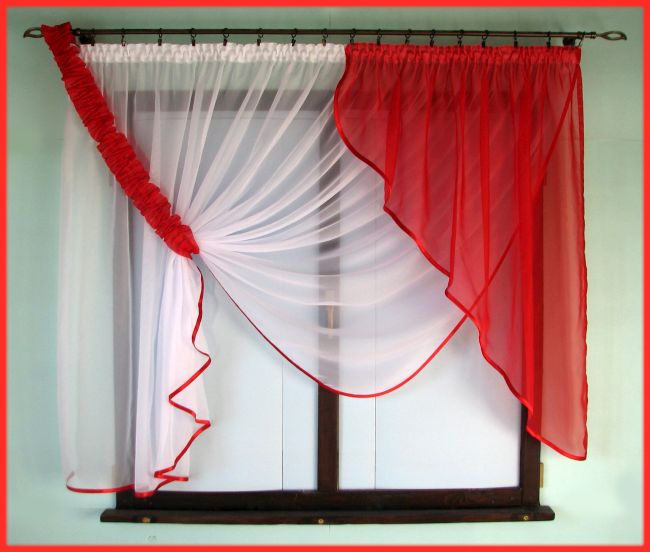 Firanki firany firana 200x130 woal biało czerwona