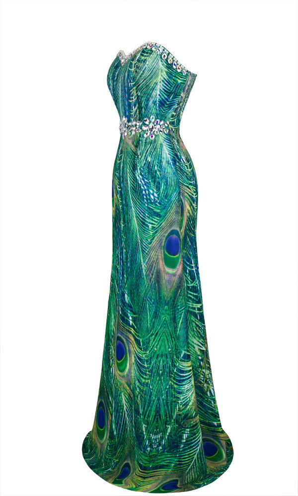 Suknia W Pawie Pióra Sukienka Wieczorowa Długa M 7697291531 Oficjalne Archiwum Allegro