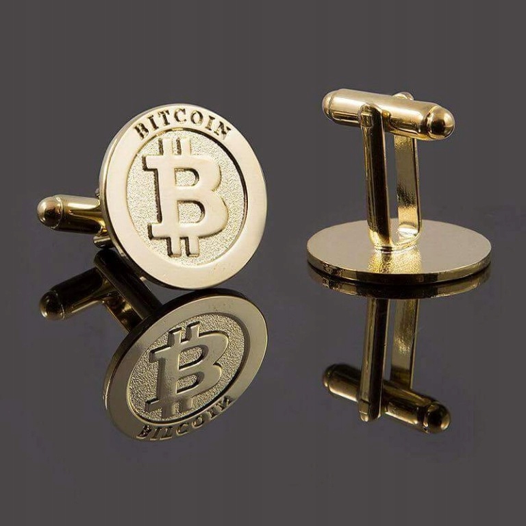 Złote spinki do mankietów koszuli spinki Bitcoin