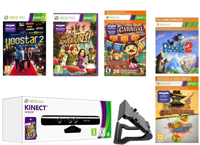 KINECT XBOX 360 NOWY+ CLIP + 6 GIER