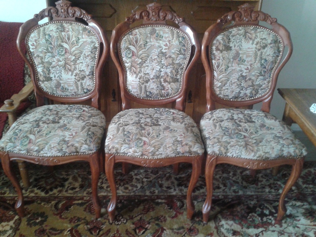 3 krzesła Ludwikowskie Ludwik barok tapicerowane