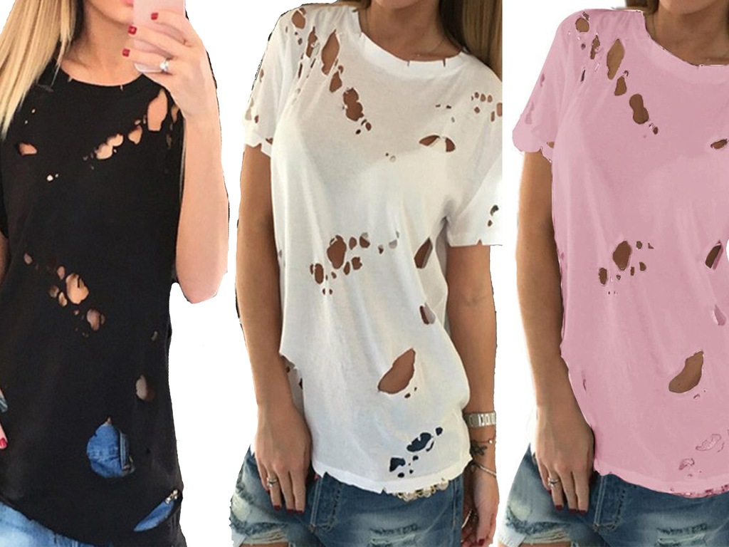 PODARTA KOSZULKA Z DZIURAMI CIĘTA T-SHIRT 3XL B80