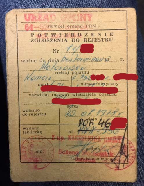 Papiery, dokumenty kolekcjonerskie Romet Komar 78r