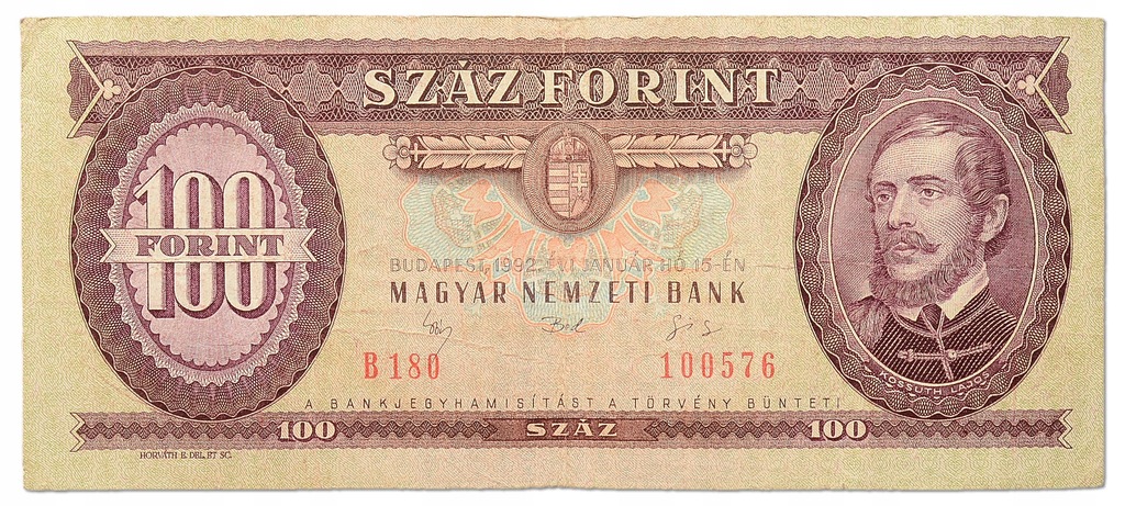 9.Węgry, 100 Forintów 1992, P.174.b, St.3+