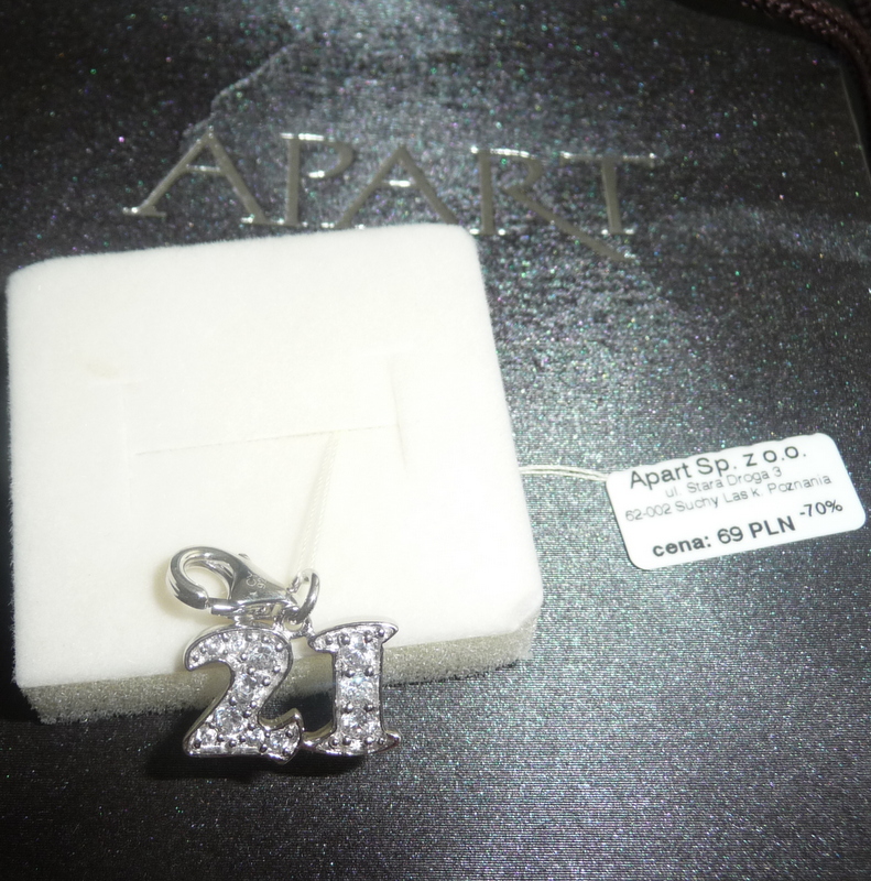 APART charms 21 urodziny srebro cyrkonie metka