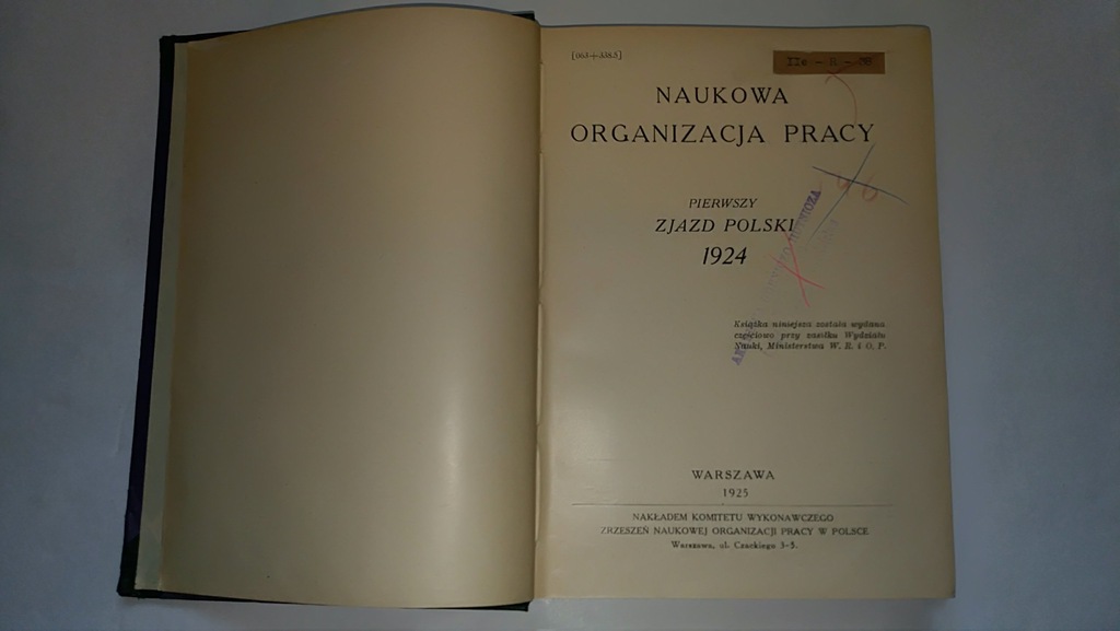 NAUKOWA ORGANIZACJA PRACY 1-Y ZJAZD POLSKI 1925