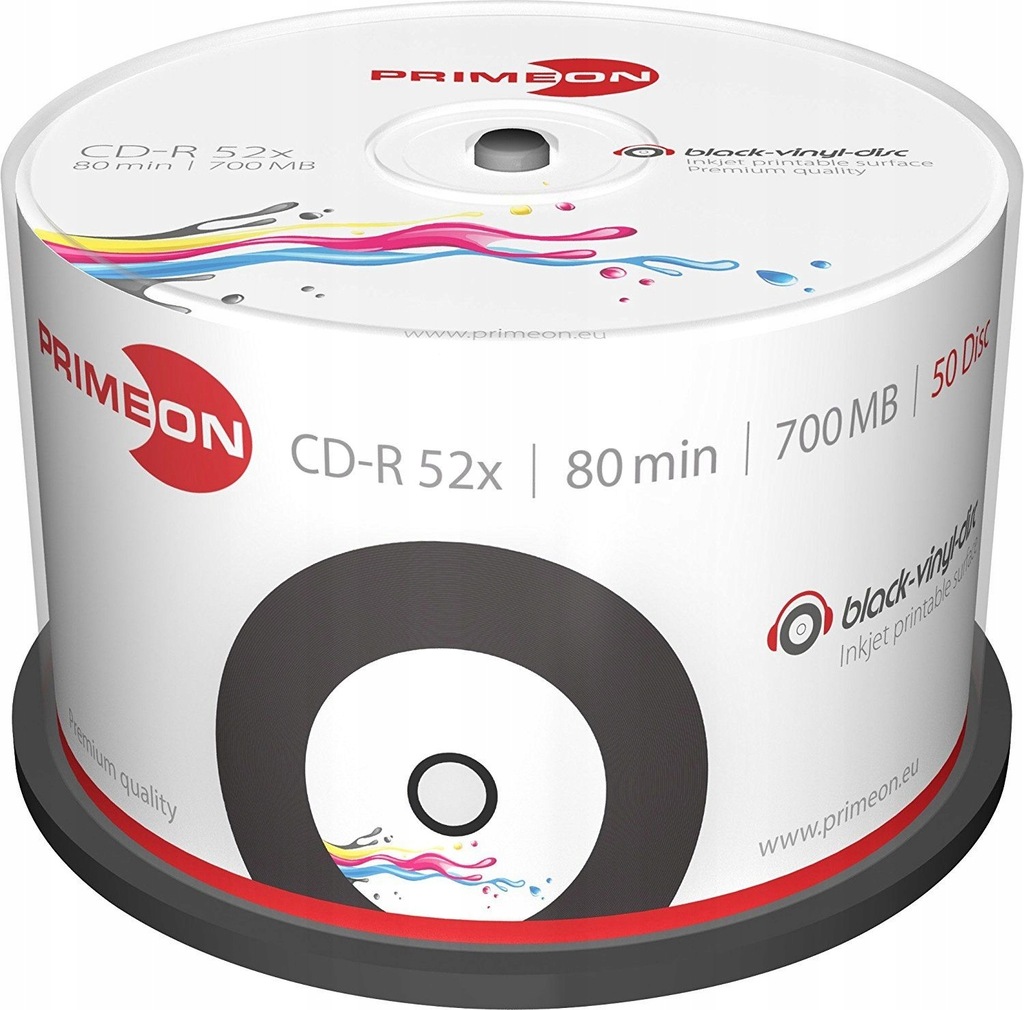 PRIMEON CD-R 700mb CZARNY VINYL printable 50 SZT