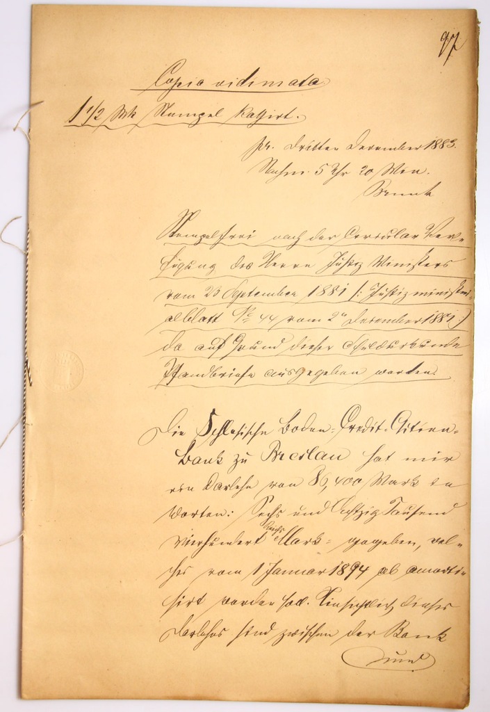 STARY DOKUMENT - Czarnków - CZARNIKAU - rok 1883