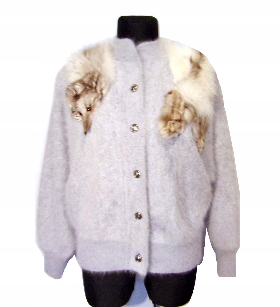 sweter kardigan angora z lisem 44/46 kimonowy
