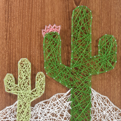 OBRAZ OBRAZEK DO SALONU KWIATY KAKTUSY STRING ART