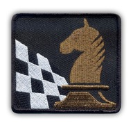 Nášivka - ŠACH, šachovnica a kôň, hnedá VÝŠIVKA