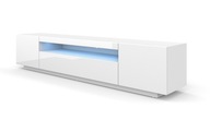 RTV skrinka 200 cm biela matná / biela lesklá predná časť + LED osvetlenie