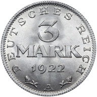Nemecko - Weimar - Inflácia - 3 Značky 1922 A - Berlín - MINCOVNE Z ROLKY