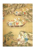 Pocztówka - Stara chińska tapeta / łodzie na rzece