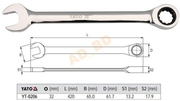 Klucz płasko oczkowy z grzechotką 32mm YATO 0206