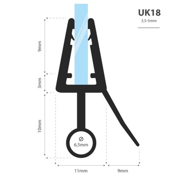 Уплотнитель для душевой кабины 40см 3,5 5 мм UK18